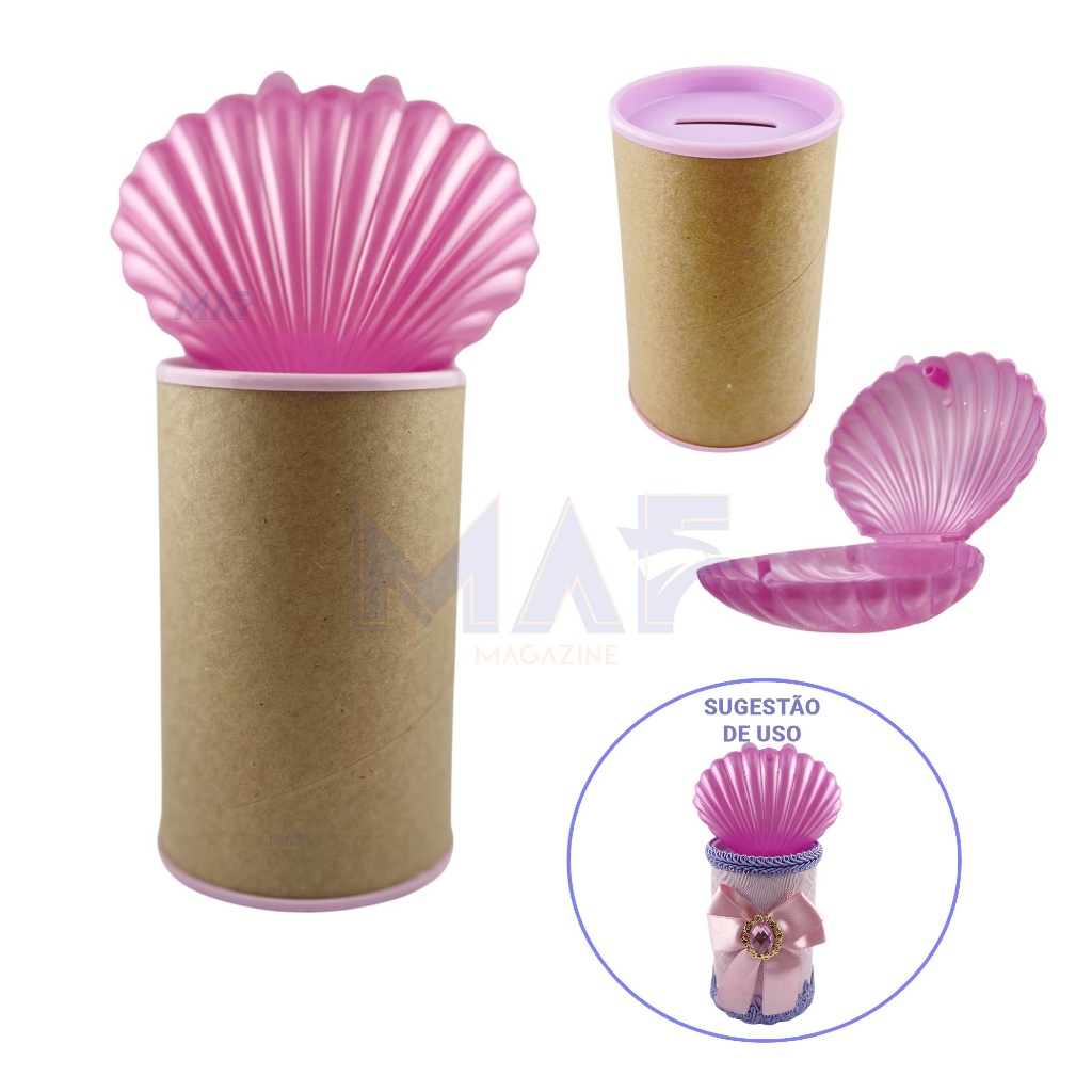 Kit 10 Cofrinho Luxo Concha Sereia Ariel Fundo do Mar Cofre Duplo Festa Lembrancinha