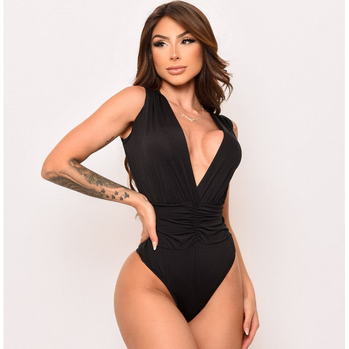 Body Feminino Regata Transpassado Decotado Gola V Moda Blogueira