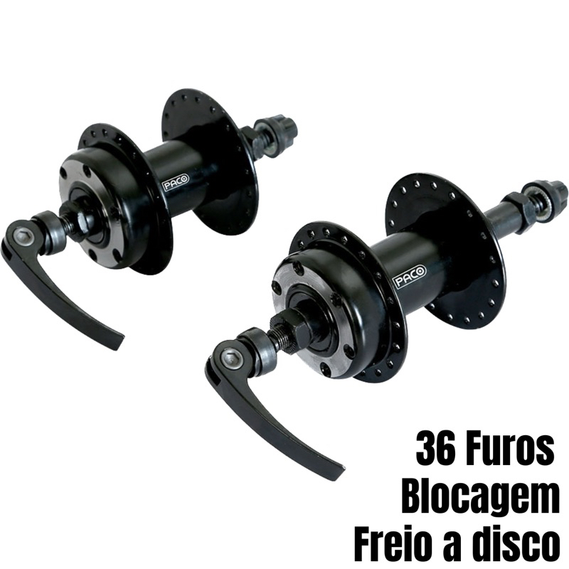 Par Cubos Bicicleta Bike 36 Furos Aço P/Freio a Disco Com Blocagem Engate Bike Mtb Rosca Esferado