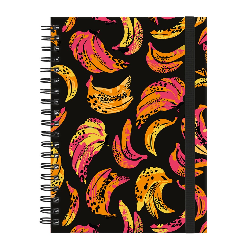 Caderno Colegial Plus Capa Dura Tropícal Bananas Preta em Oferta na Shopee