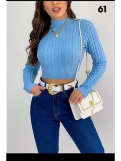 Croped Tricot Tranças Manga Longa Gola Redonda Max Croped
