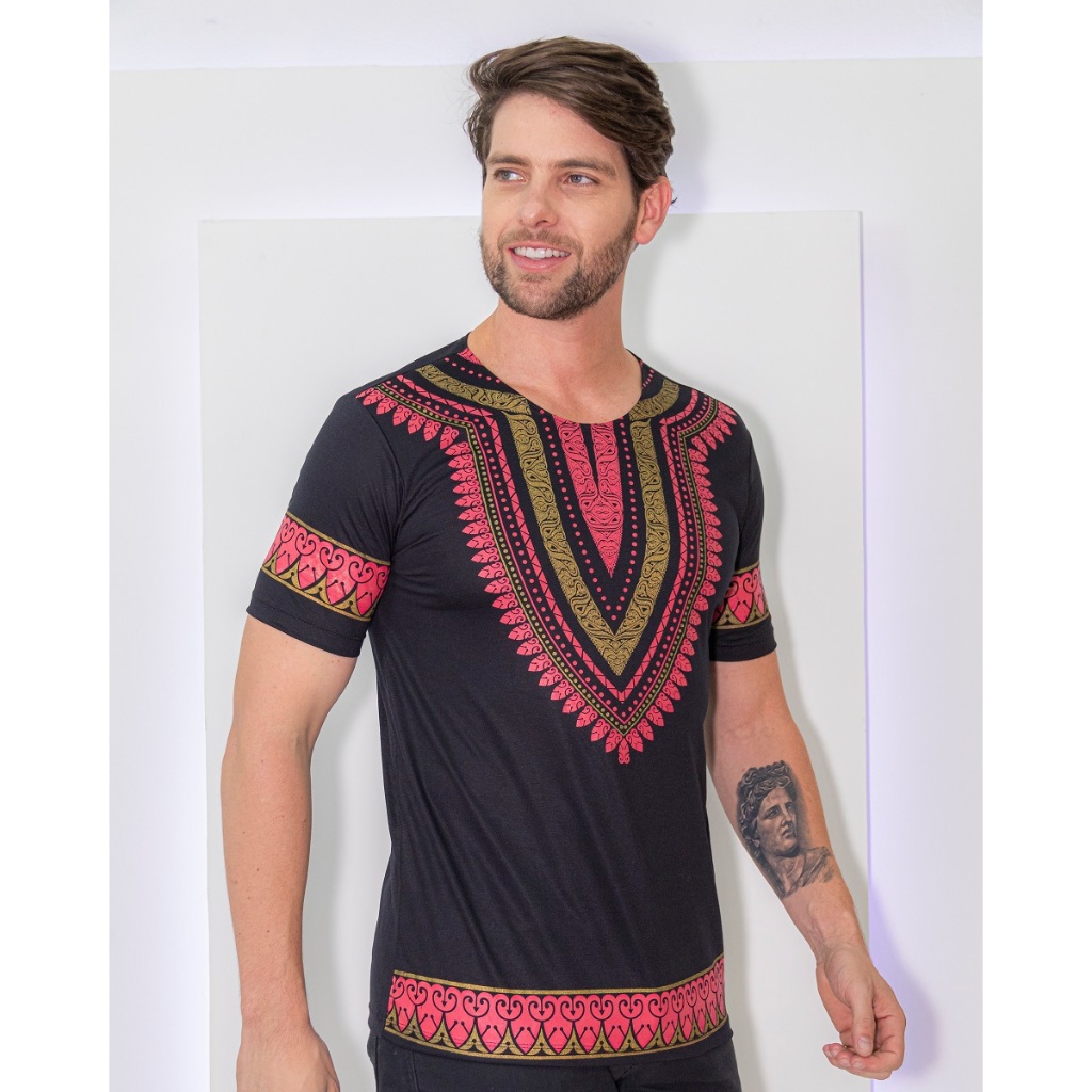 Camiseta Bata Importada Masculina Indiana Estampada Africana Regga340