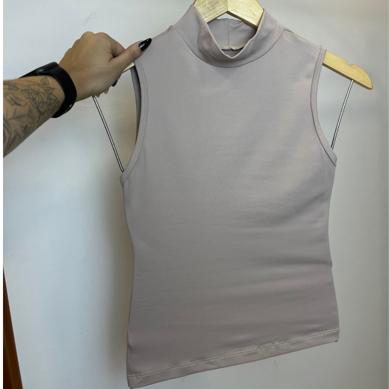 Regata Feminina Gola Alta Lisa Verão Suplex Básica Dia a Dia Calor