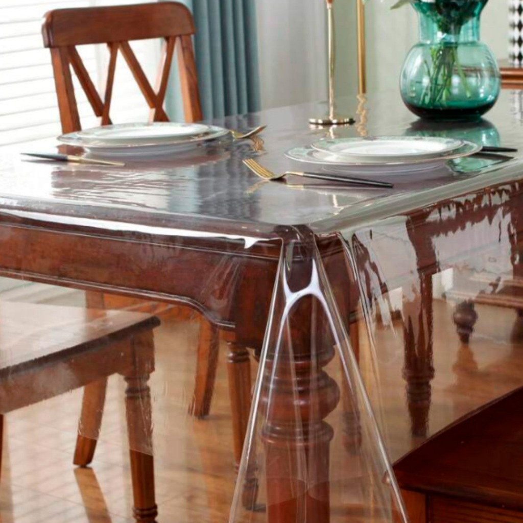 Toalha de Mesa Plástico PVC 4 6 8 10 12 Lugares Transparente Cristal Impermeável