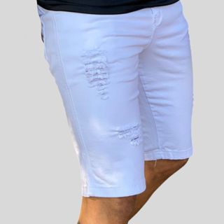 Bermuda Masculina Branca Desfiada Alta Qualidade em Oferta na Shopee
