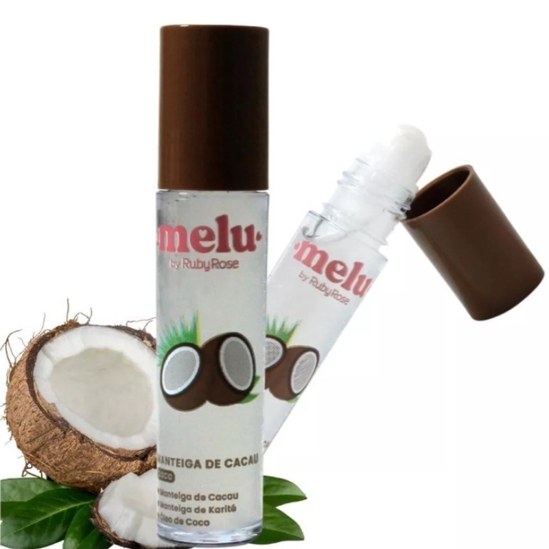 Manteiga de Cacau Incolor sabor Coco Hidrata e Revitaliza Lábios Macios Melu RR-7800 - Ruby Rose