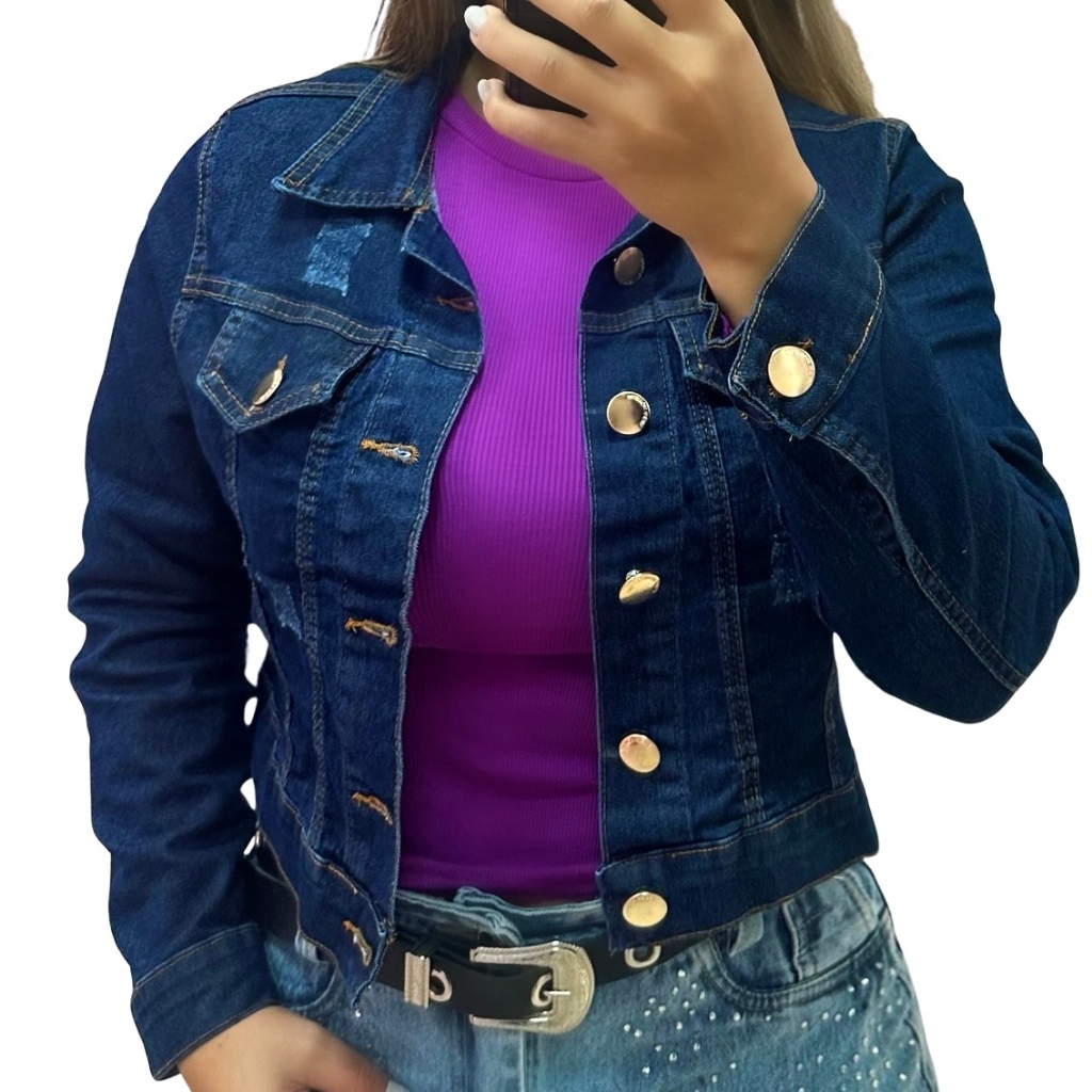 Jaqueta Jeans Feminina com Lycra Elastano Escura Barra Feita Modeladora Linha Premium em Oferta na Shopee