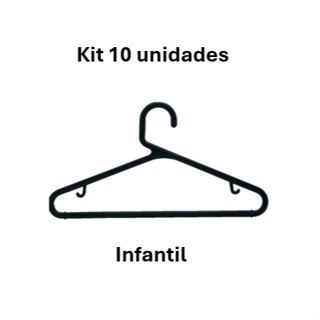 Kit 10 cabides infantil ou bebê preto roliço para loja ou casa resistente em Oferta na Shopee