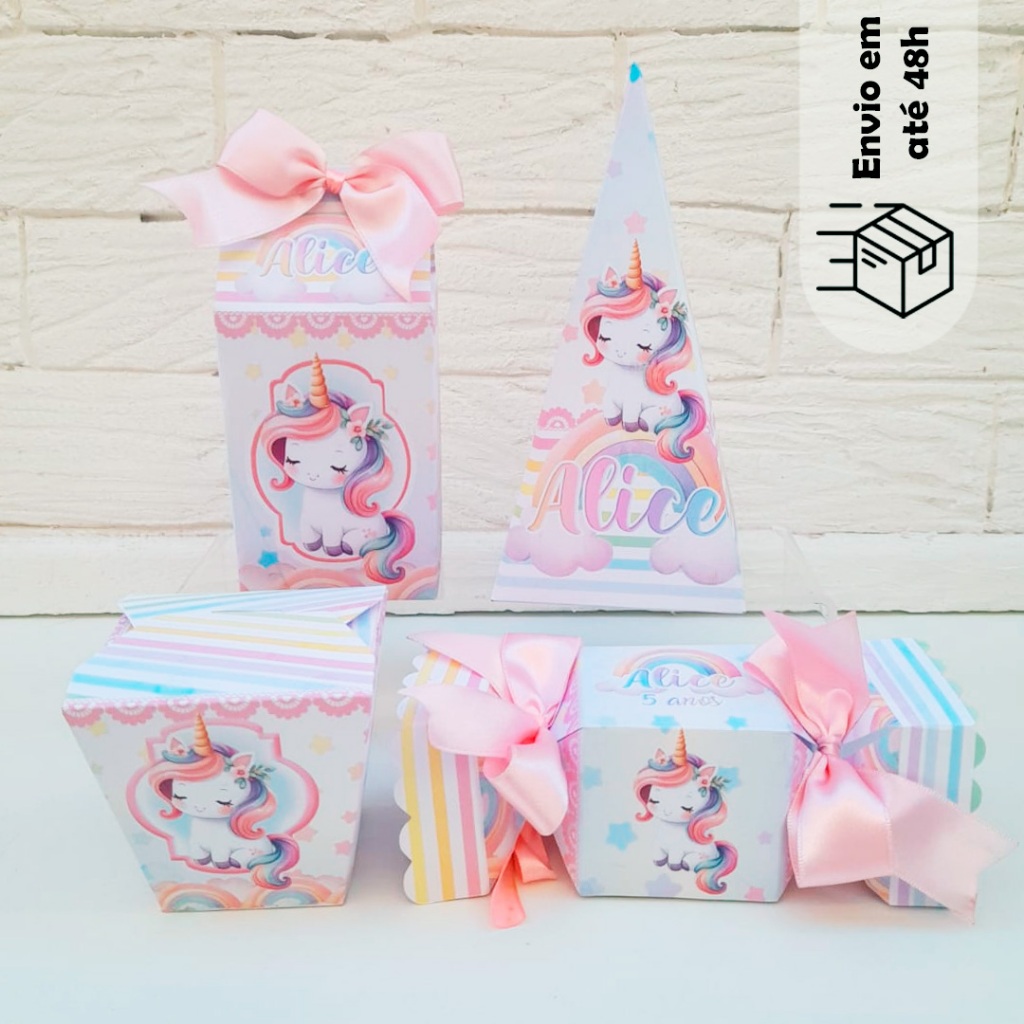 Kit 15 a 45 Caixinhas Pegue Monte Personalizados Unicórnio Caixinhas Lembrancinhas de Aniversário