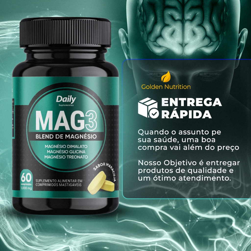 Suplemento Blend Magnesio Dimalato Glicina Treonato 60 comp 1000mg - Sabor Maracujá