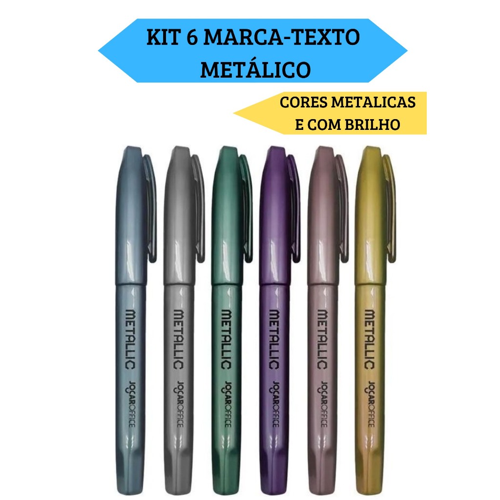 Kit 6 Marca Texto Slim Metálico
