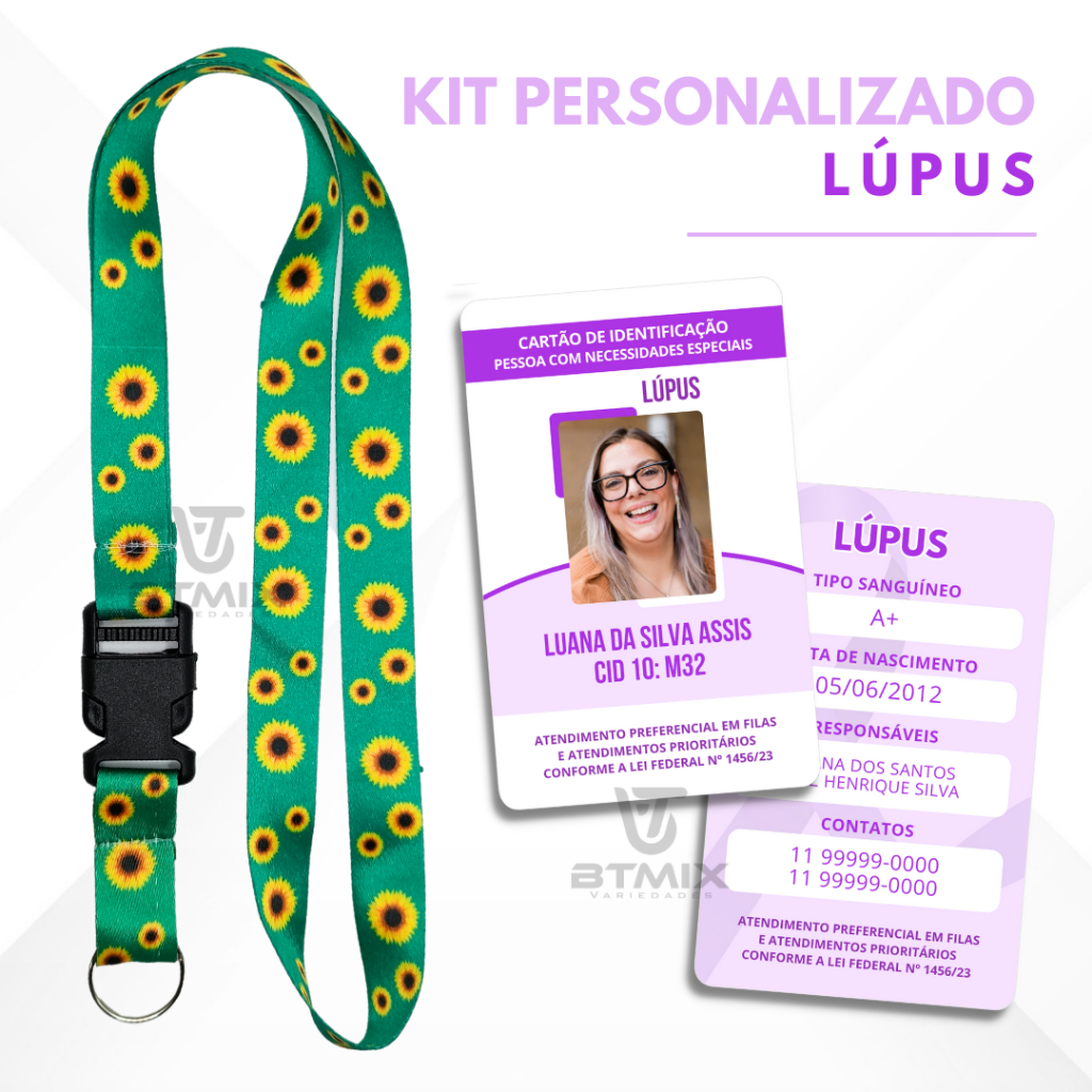 Kit Cordão Girassol e Crachá Lúpus Personalizado