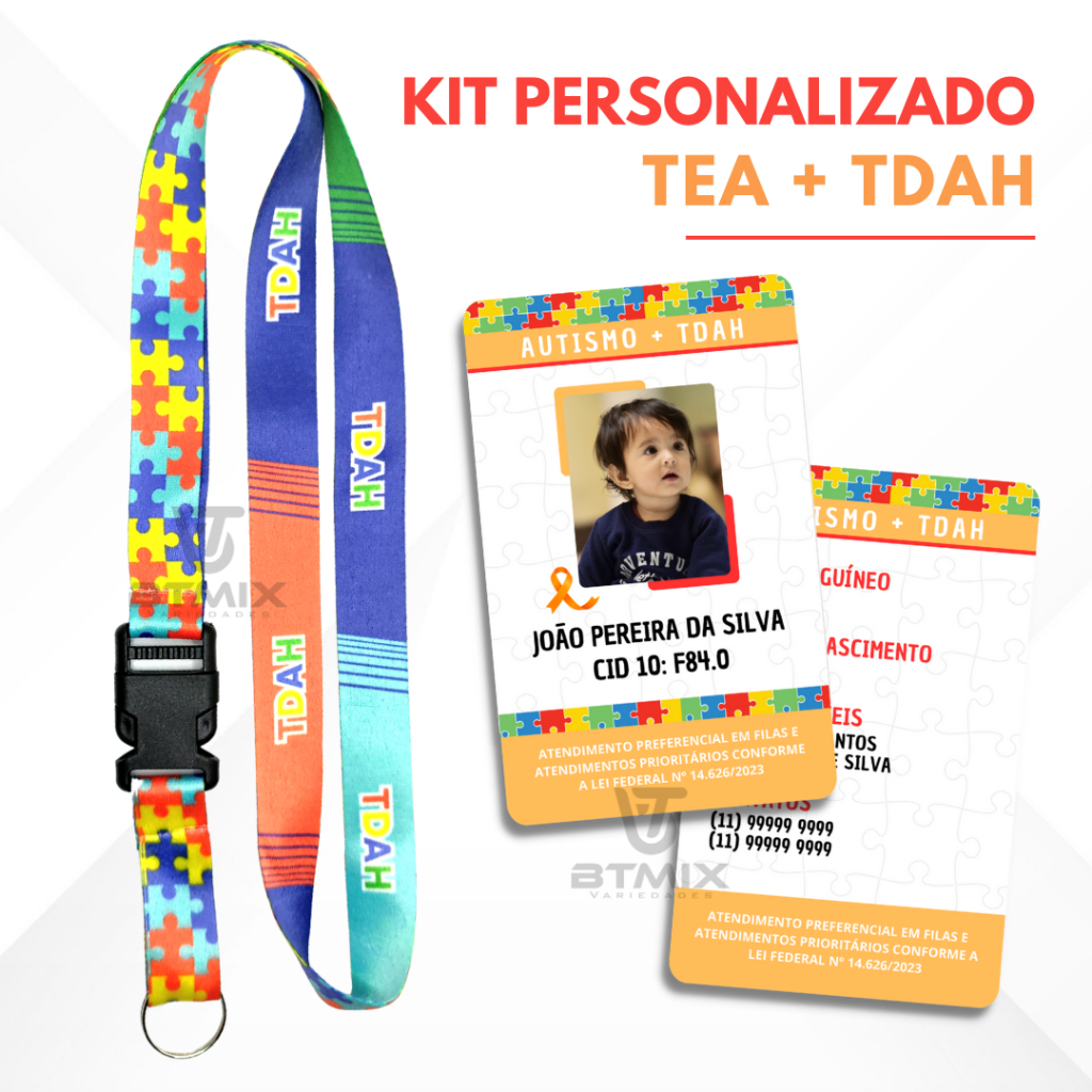 Kit Cordão e Crachá Autismo TEA + TDAH Personalizado