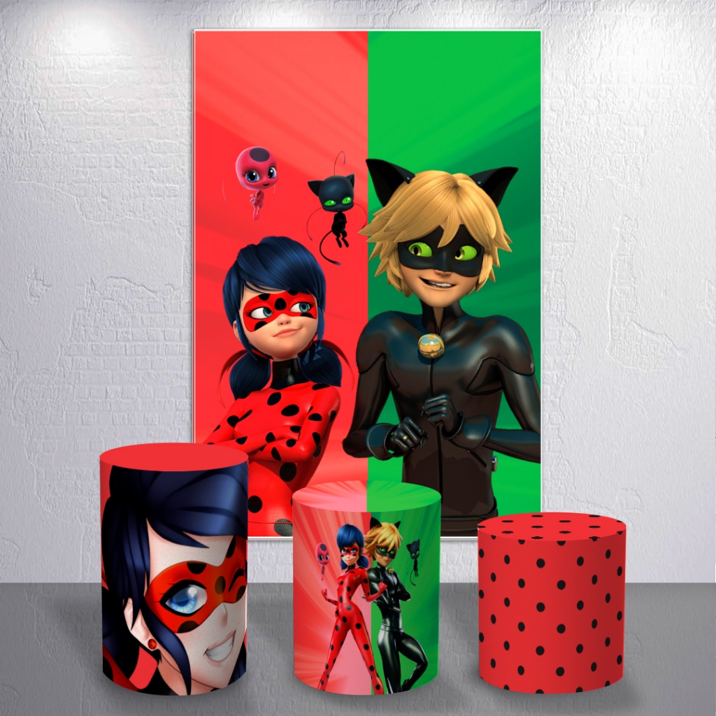 Retangular Trio Cilindro Capa Painel Tema Para Meninas Infantil  Aventura Com Máscara Vermelha