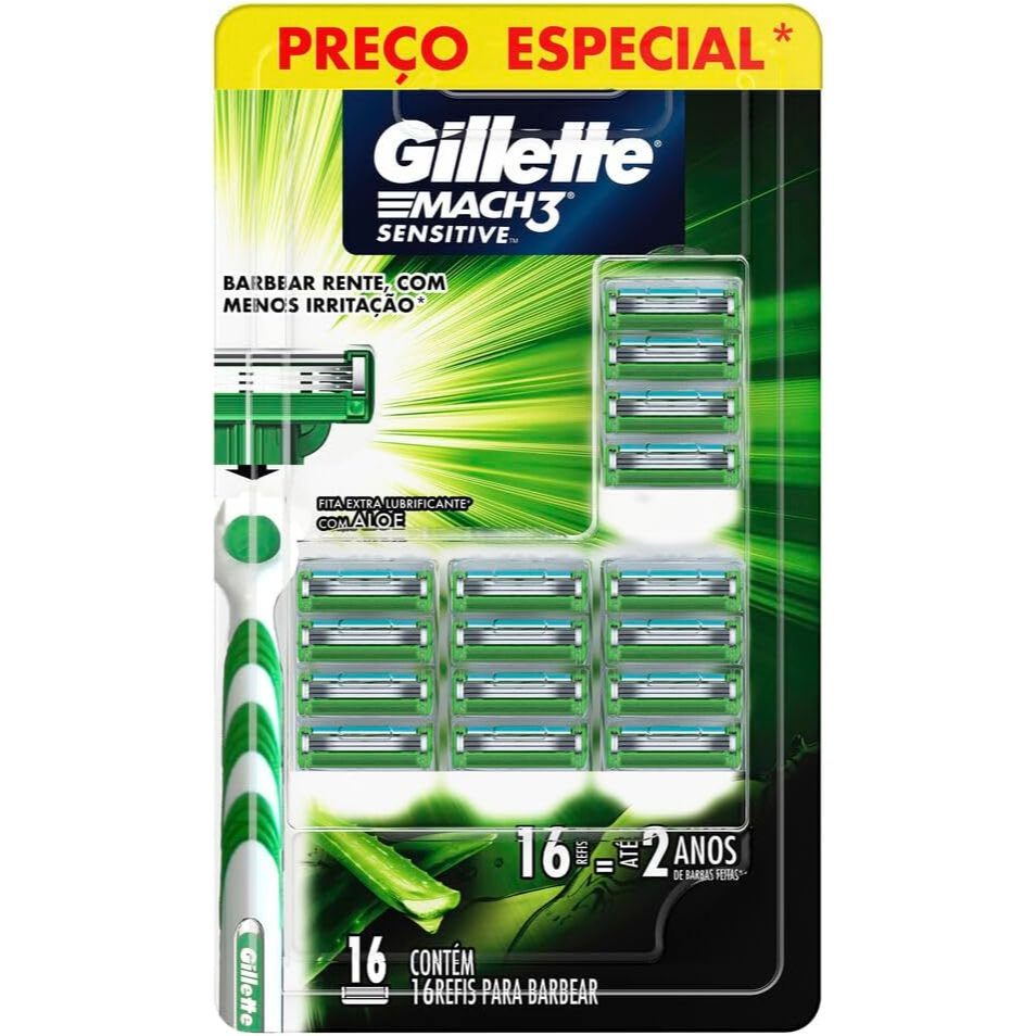 Carga Gillette Mach3 Sensitive Mach 3 gilete Com 16 Unidades