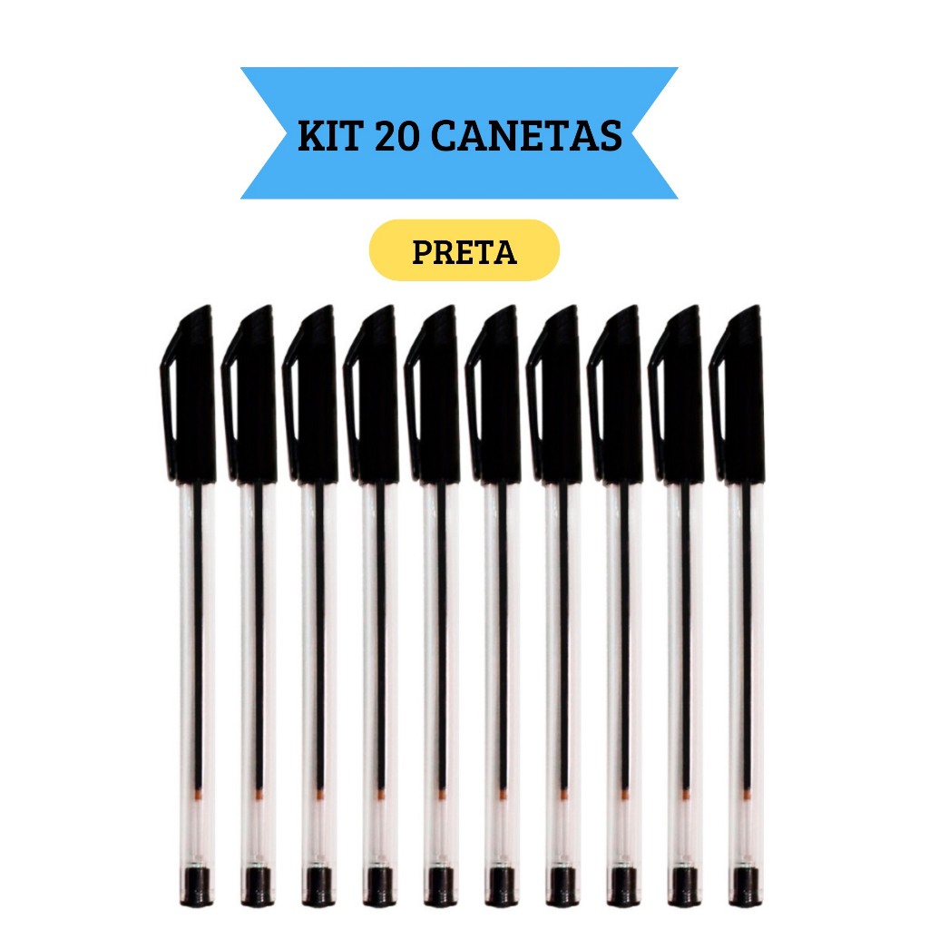 Kit 20 Canetas Esferográficas Ponta Média Simple Peta Escolar Escritório Leo&Leo