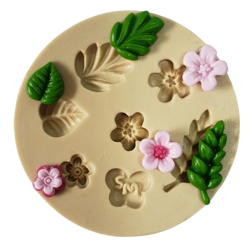 Molde de Silicone para Biscuit Micro flores e folhas | Artesanato | Porcelana Fria | Modelagem | Cód. 1510 em Oferta na Shopee
