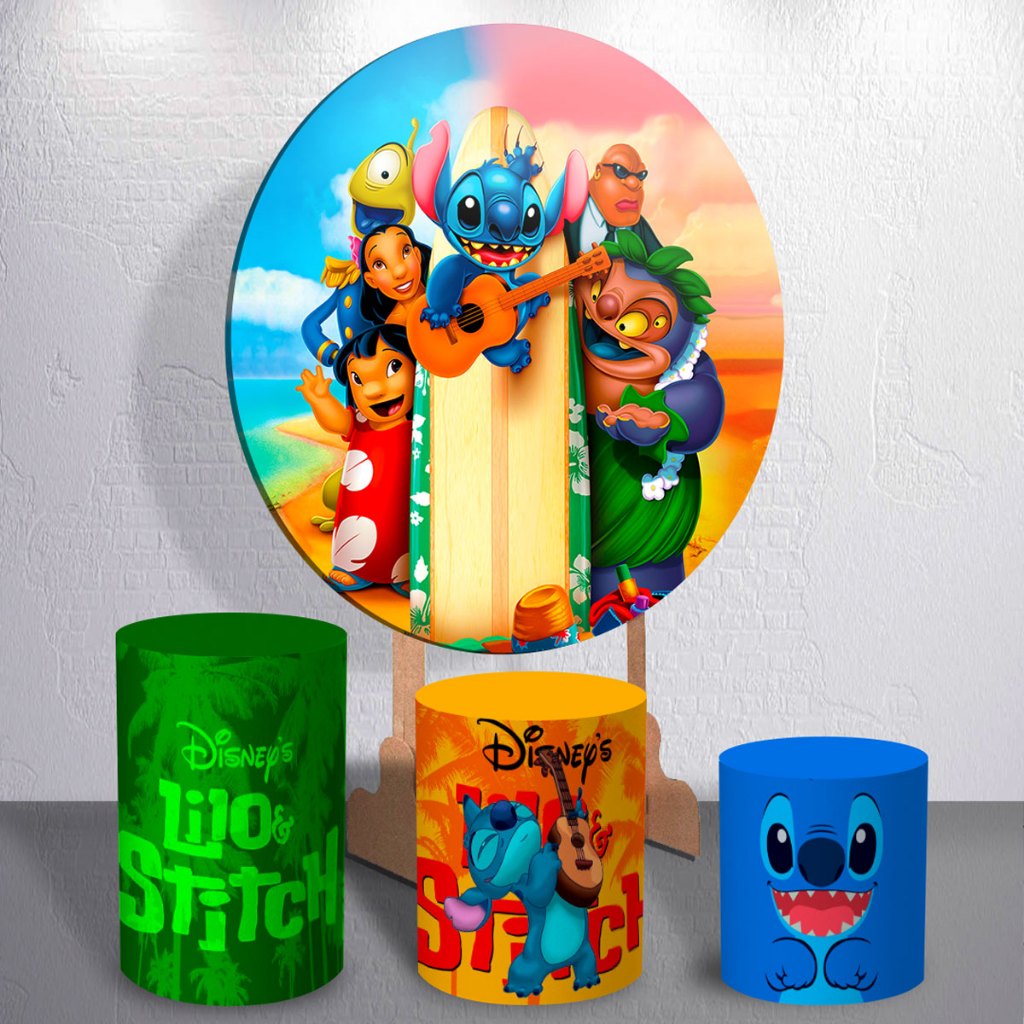 Painel De Festa Infantil Praia Tropical Garotinha Capas Trio Cilindro Sublimado Familia Ohana