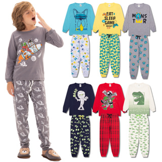 Kit Sortido 6 Peças Pijama Comprido Infantil Menino - 3 Camisas + 3 Calças - Kit com 3 Pijamas de Roupa Infantil Menino em Oferta na Shopee