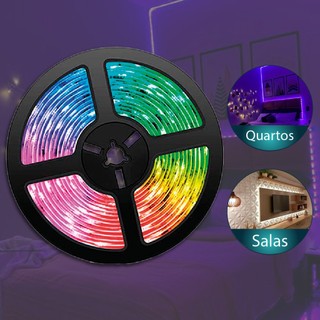 Fita LED 5 Metros RGB 2835/3528 Multicolorida 300 LED IP65 COM Controle Remoto e Fonte Inclusos