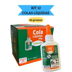 kit 12 Cola Líquida Branca Escolar 40g com espátula Leo&Leo