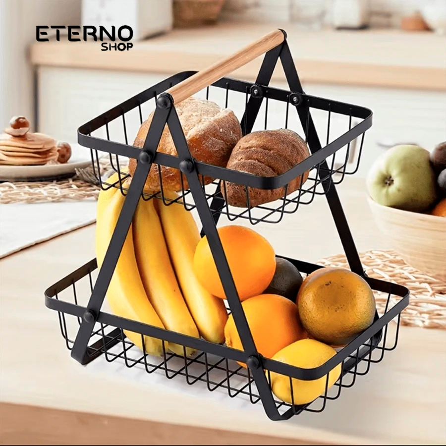 Fruteira de Mesa Média Premium Cesta Frutas Mesa 33cm Altura Aramado 2 Andares Organizador...
