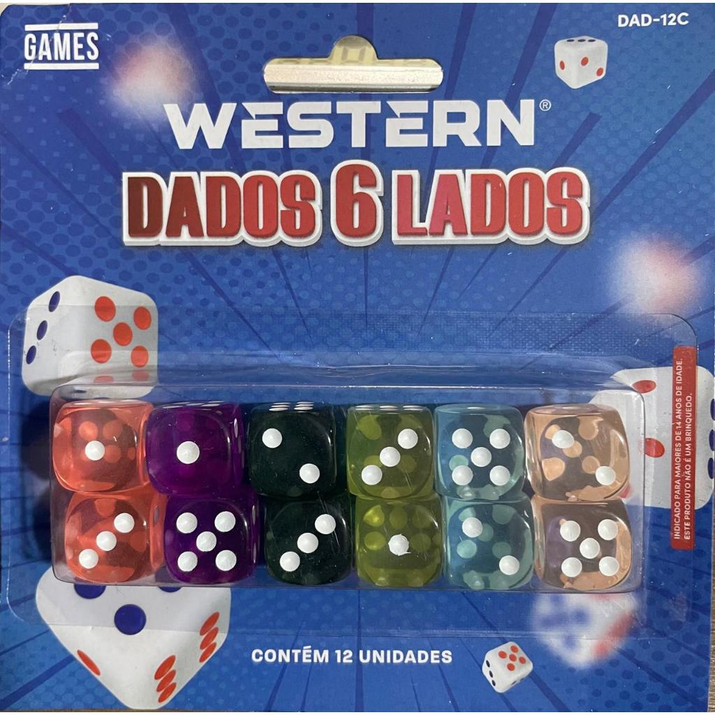 Kit com 12 Dados Dadinhos Coloridos Transparentes Western DAD-12C para Jogos de Tabuleiro ou Cartas em Oferta na Shopee