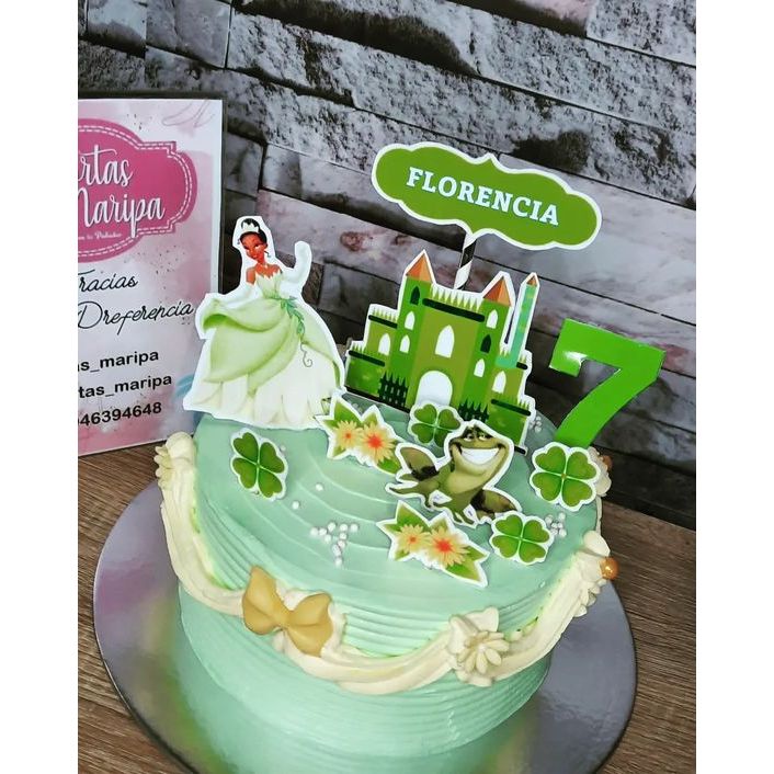Topo de bolo de aniversário a princesa e o sapo - topper festa mesversario princesa tiana personalizado
