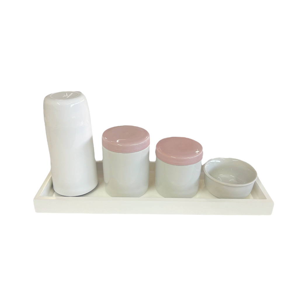 Kit higiene bebê porcelana branca 5 peças porta cotonete porta algodão perfeito para presentear dia das mães