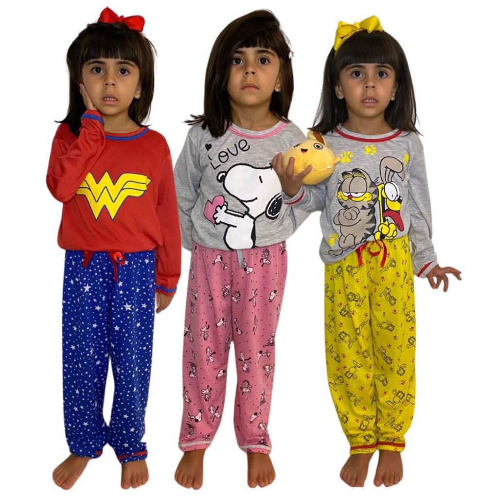 Pijama Infantil Feminino Personagem / Pijama de Inverno / Pijama Longo em Oferta na Shopee