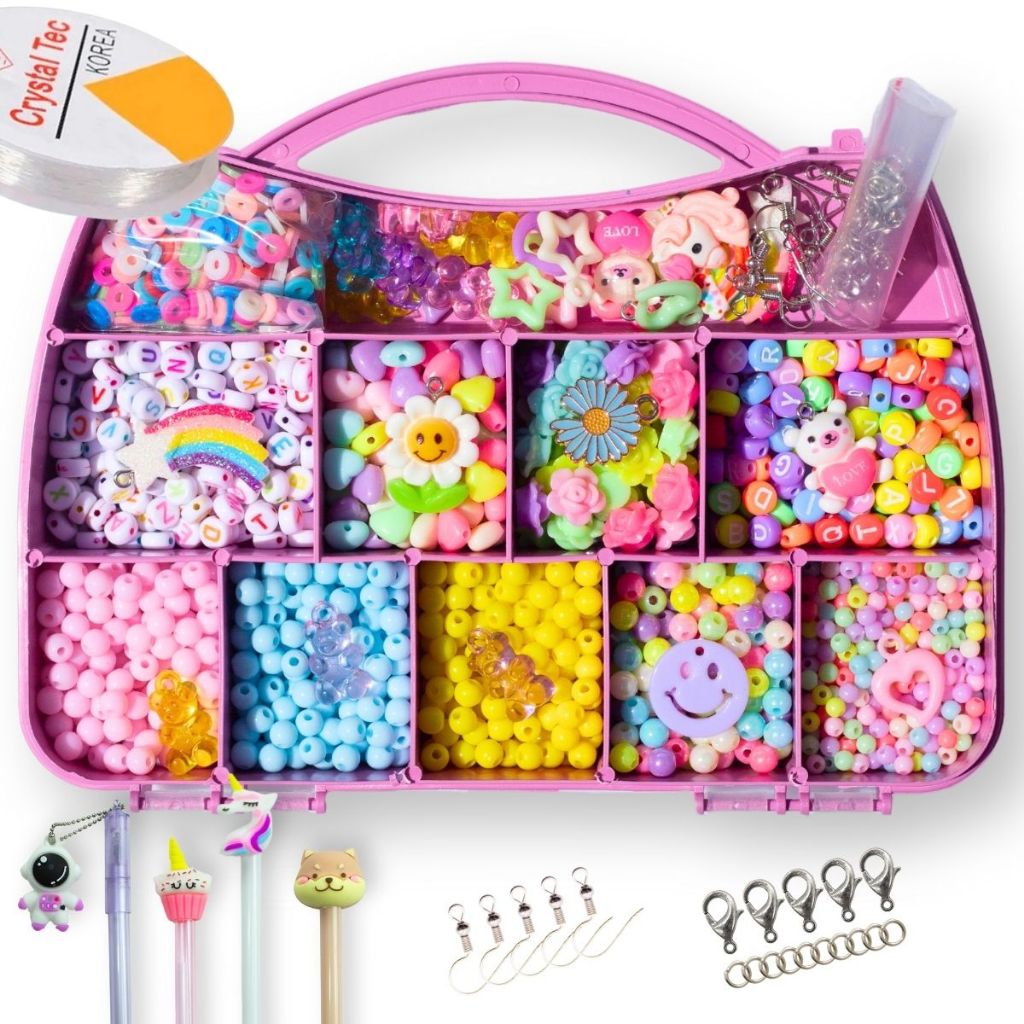 Maleta Infantil 4000Peças + Silicone Miçangas Para fazer Pulseiras Miçangas Colares em Oferta na Shopee