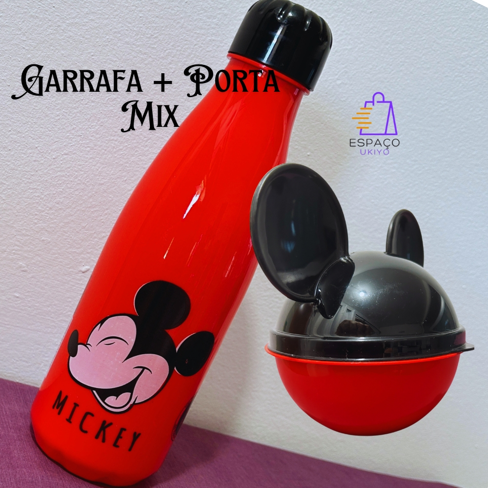 Kit Garrafa De Água Pote Mix Lanche Copo Shakeira Mickey Minnie Infantil