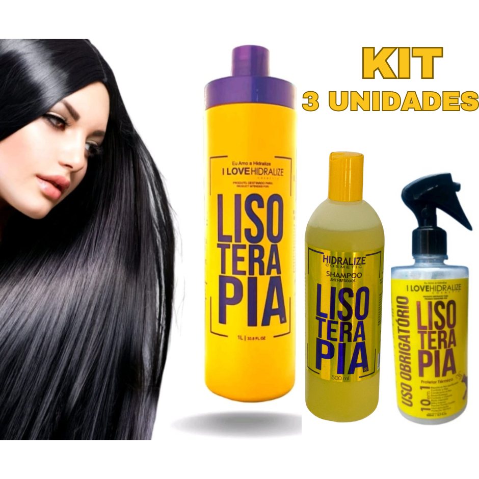 Kit Escova Progressiva Lisoterapia 500ml + Shampoo 500ml + 10 em 1 | Alinhamento Capilar Anti Frizz Liso Perfeito