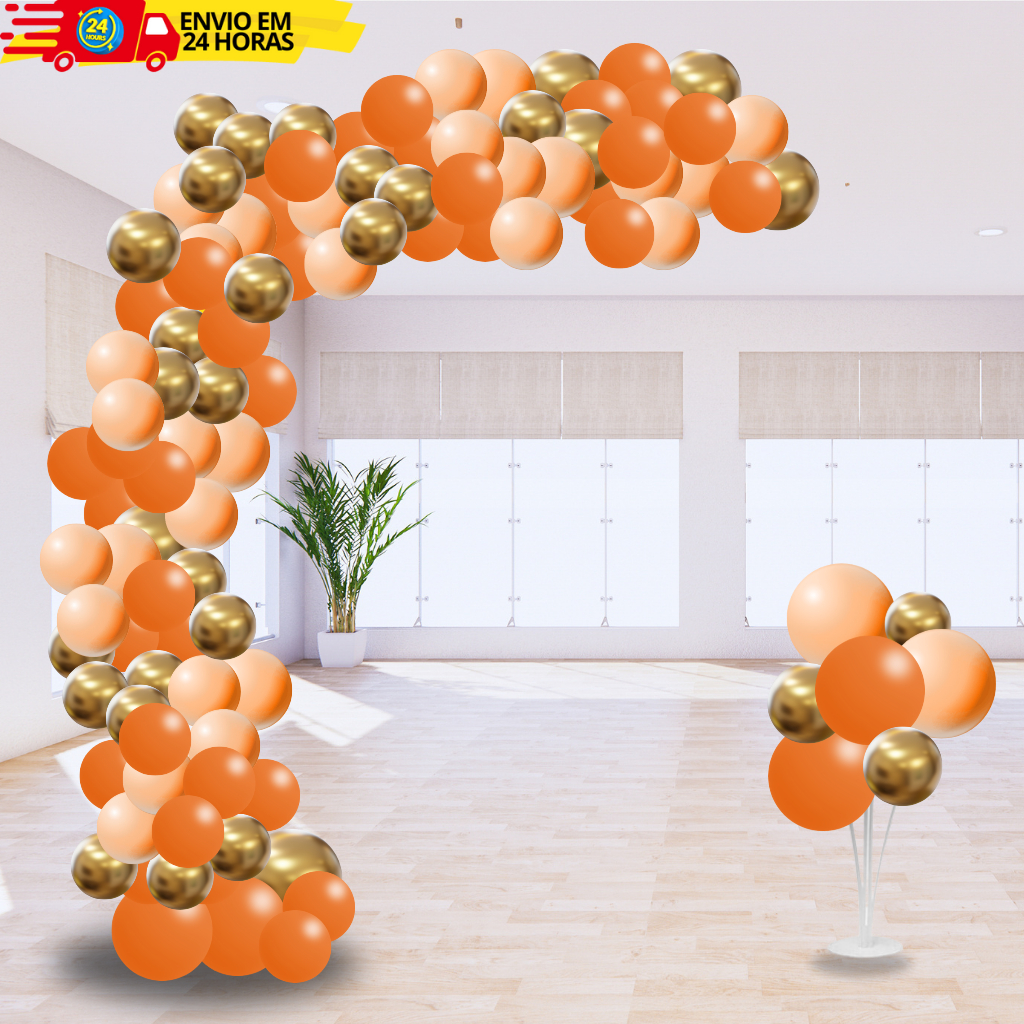 Kit 125 Balões Latex e Cromado - Pêssego, Laranja e Dourado em Oferta na Shopee