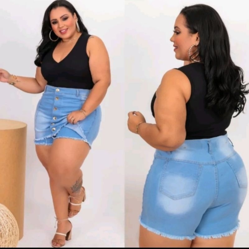 Short Saia Plus Size Jeans com Lycra 46 até 54