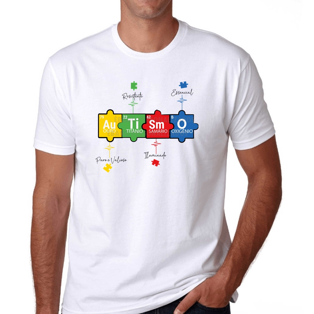 Camiseta autismo elementos químicos Puro e Valioso Essencial Resistente Iluminado tea tdah pcd AEE em Oferta na Shopee
