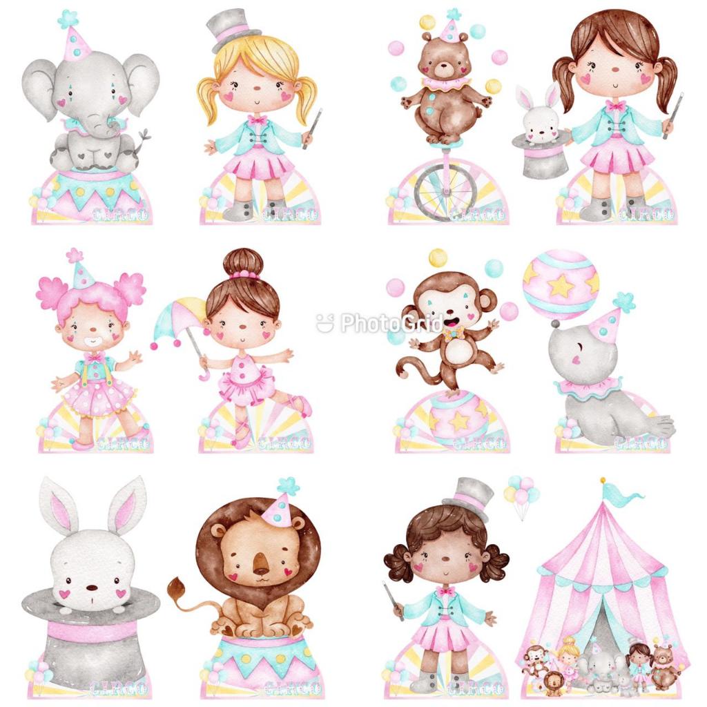 Circo Aquarela Menina kit decoração de festa infantil 10 display de 20cm