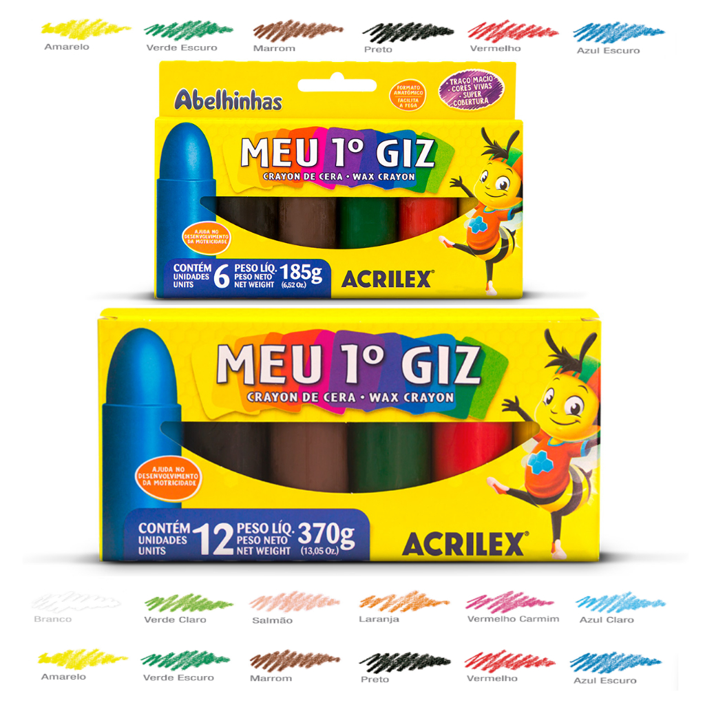 Gizão Giz de Cera - Meu Primeiro Giz 6 Ou 12 Cores Qualidade Acrilex + Nota Fiscal em Oferta na Shopee