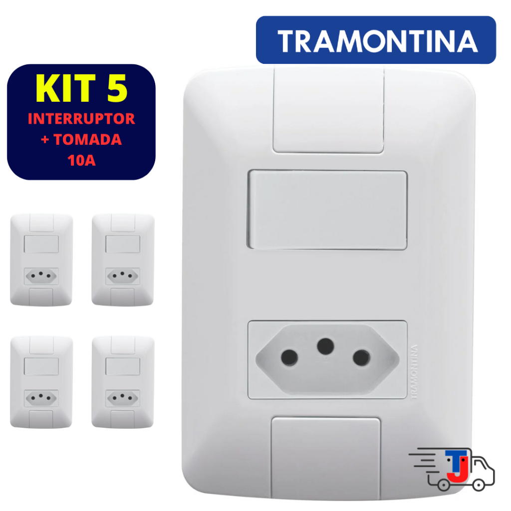 KIT 05 Tomadas 10A c/  Interruptor simples Tramontina  4x2 - Linha Aria em Oferta na Shopee