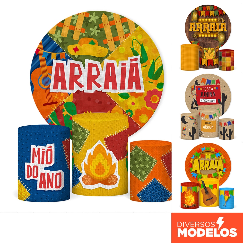 Trio Capas de Cilindro E Painel Redondo Decoração Festa Junina Veste Fácil C/Elástico Sublimado em Oferta na Shopee