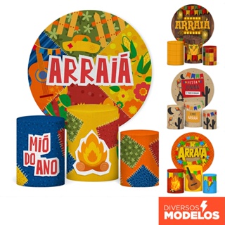 Trio Capas de Cilindro E Painel Redondo Decoração Festa Junina Veste Fácil C/Elástico Sublimado em Oferta na Shopee