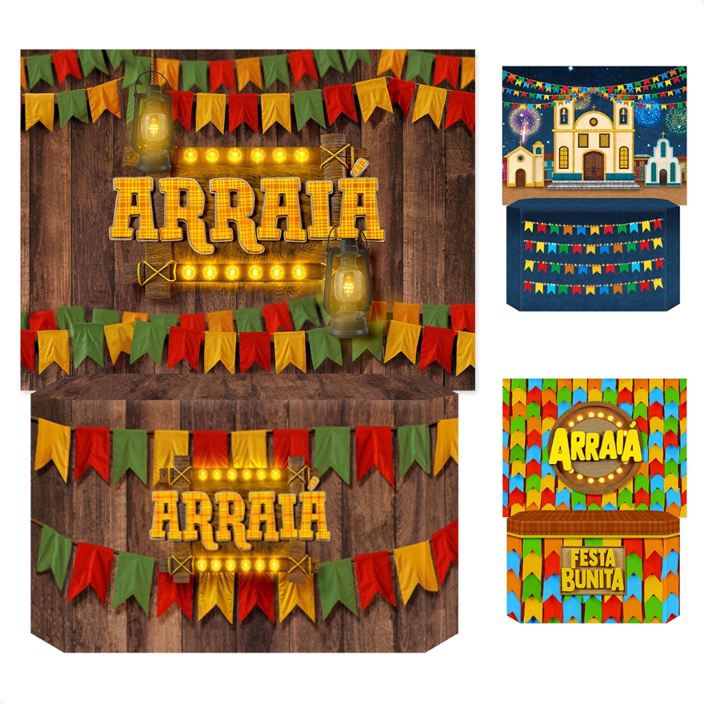 Kit Painel Retangular + Capa de Festa Junina Para festa Em Tecido em Oferta na Shopee