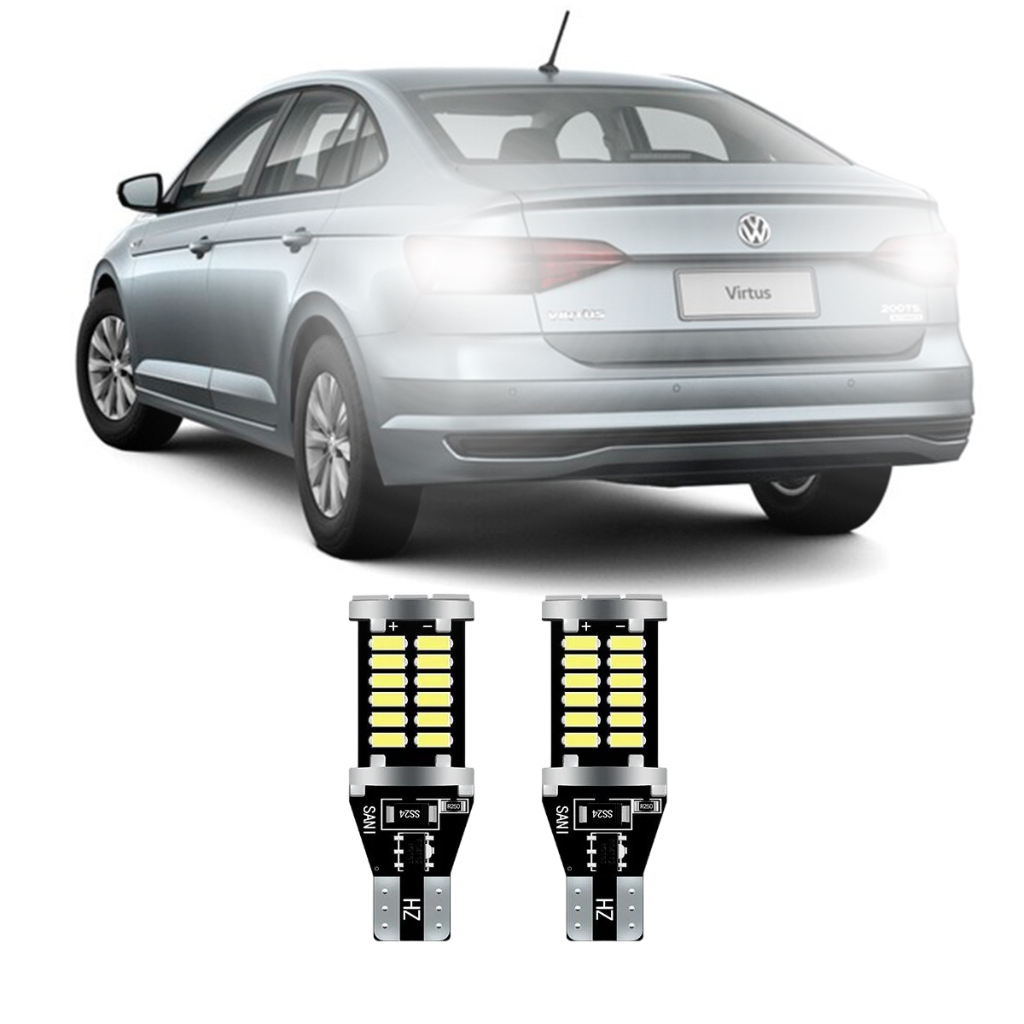 Par Lampada Led Ré Volkswagen Virtus Modelo Esmagado Canbus Canceller T15 16w Branco