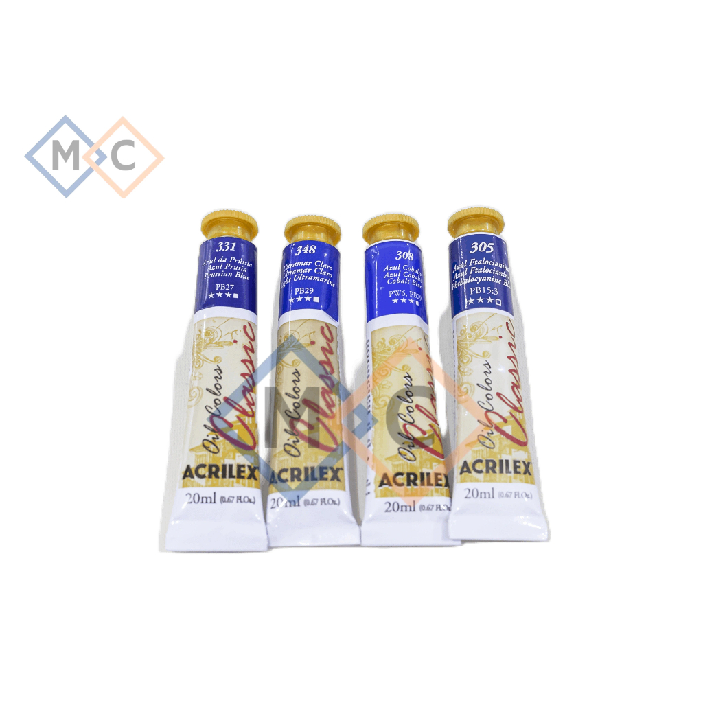 Tinta a Oleo Acrilex 20ml - Azul da Prussia 331 - Ultramar Claro 348 - Azul Cobalto 308 - Azul Ftalocianina 305