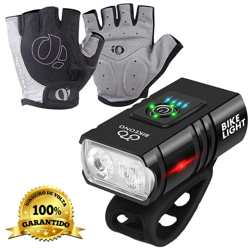 Lanterna Farol Com Visor 2 Led Bike Bicicleta Usb Recarregável Led Luzes + Luva Meio Dedo Ciclismo Com Gel