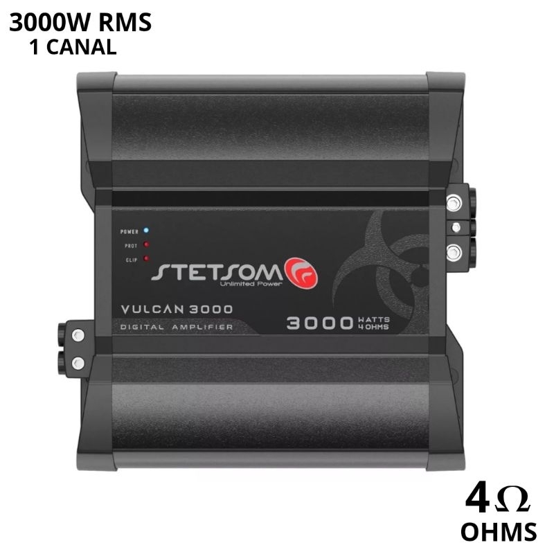 Módulo amplificador Stetsom Vulcan 3000 1 canal 1, 2 ou 4 ohms
