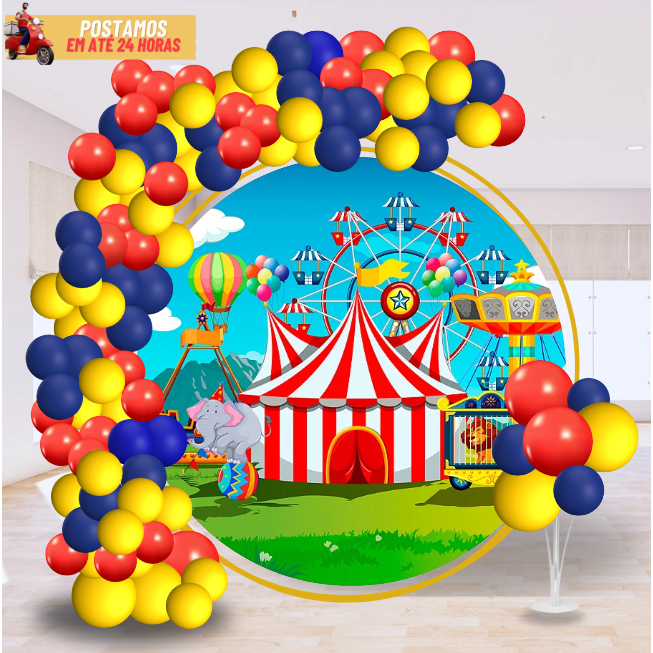 Kit 150 Balão Latex Tema Circo Palhaço Vermelho, Amarelo e Azul Aniversário