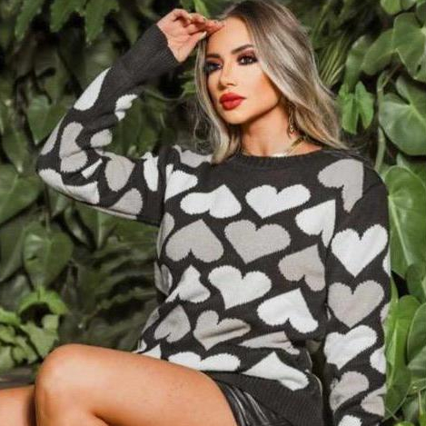 Blusa Manga Longa Tricot Tricô Mousse Coração Colorido Inverno Moda