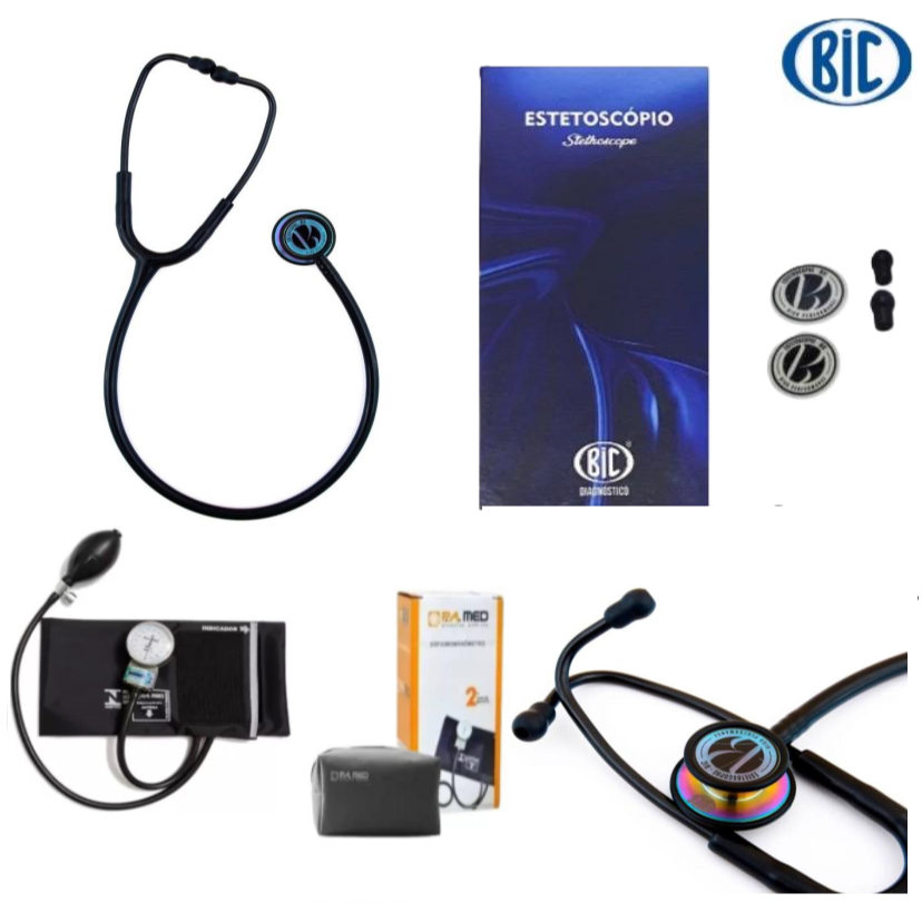 Estetoscópio Duplo Inox Eternity III Profissional BIC + Esfigmomanômetro Completo P.A.MED em Oferta na Shopee
