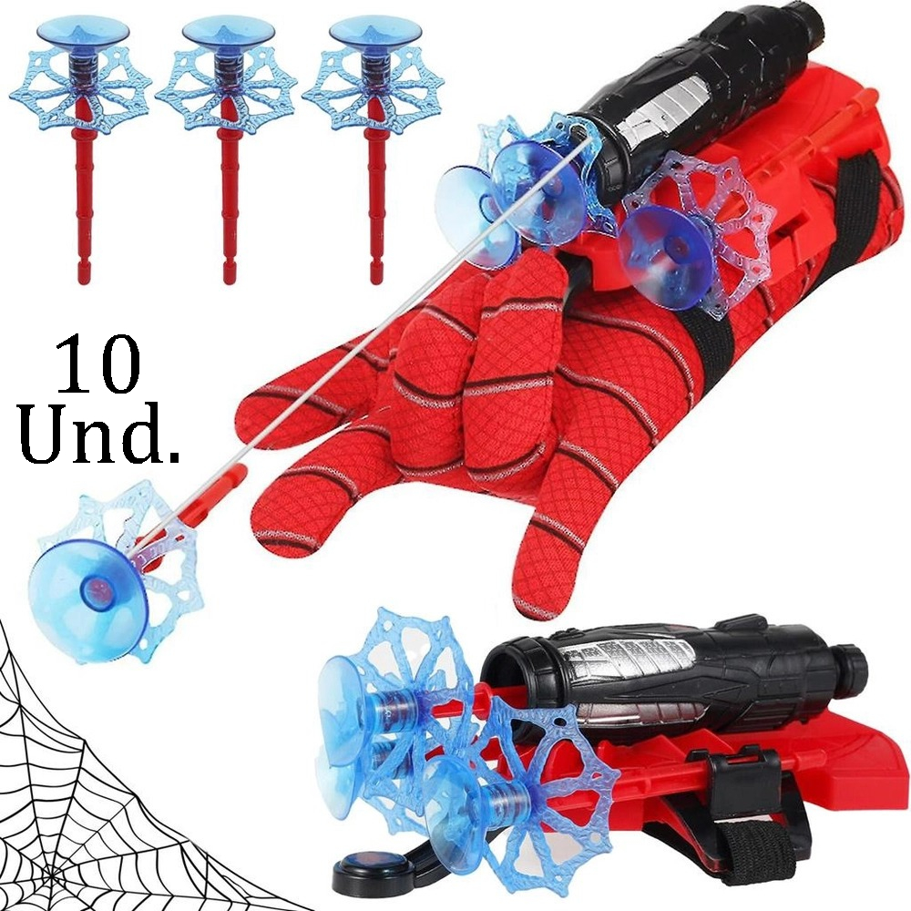Kit 10 Luvas Lança Teias | Lançador Play Net Cada Luva vem com 1 lançador, 2 tiras de velcro, 3 dardos c/ ventosas linha